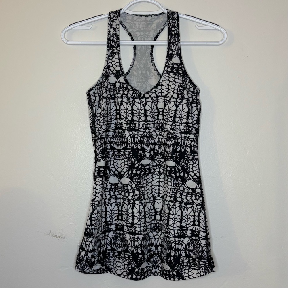 Lululemon Glacier Lace Racerback Tank Top, Black and White/Gray Abstract Logo